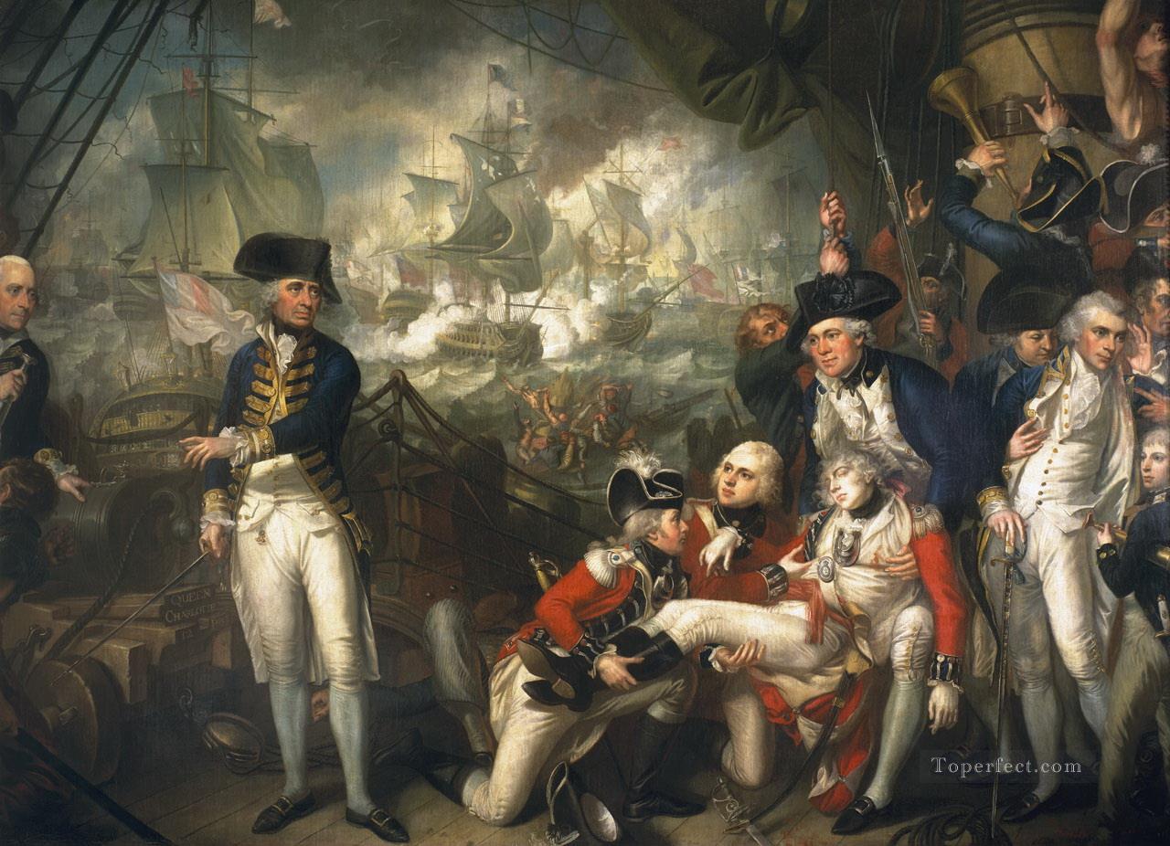 HMS クイーン シャーロットの甲板上のハウ卿 1794 年の海戦油絵
